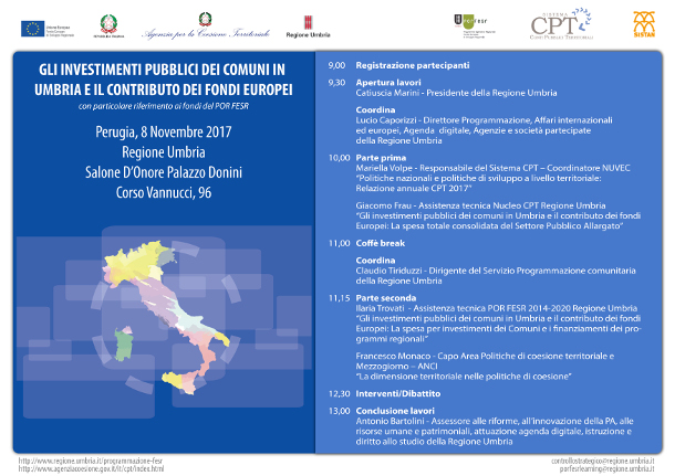 Gli investimenti pubblici dei Comuni in Umbria e il contributo dei Fondi europei, con particolare riferimento ai fondi del POR FESR - 8  novembre 2017 - Salone d'Onore Palazzo Donini (PG)