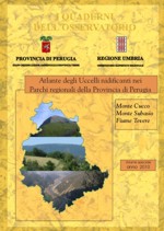 Copertina del quaderno sugli uccelli nidificanti nei parchi della provincia di Perugia con sfondo di foglie nelle sfumature del giallo