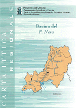 Copertina della carta ittica del Nera con immagine del bacino di riferimento su sfondo azzurro