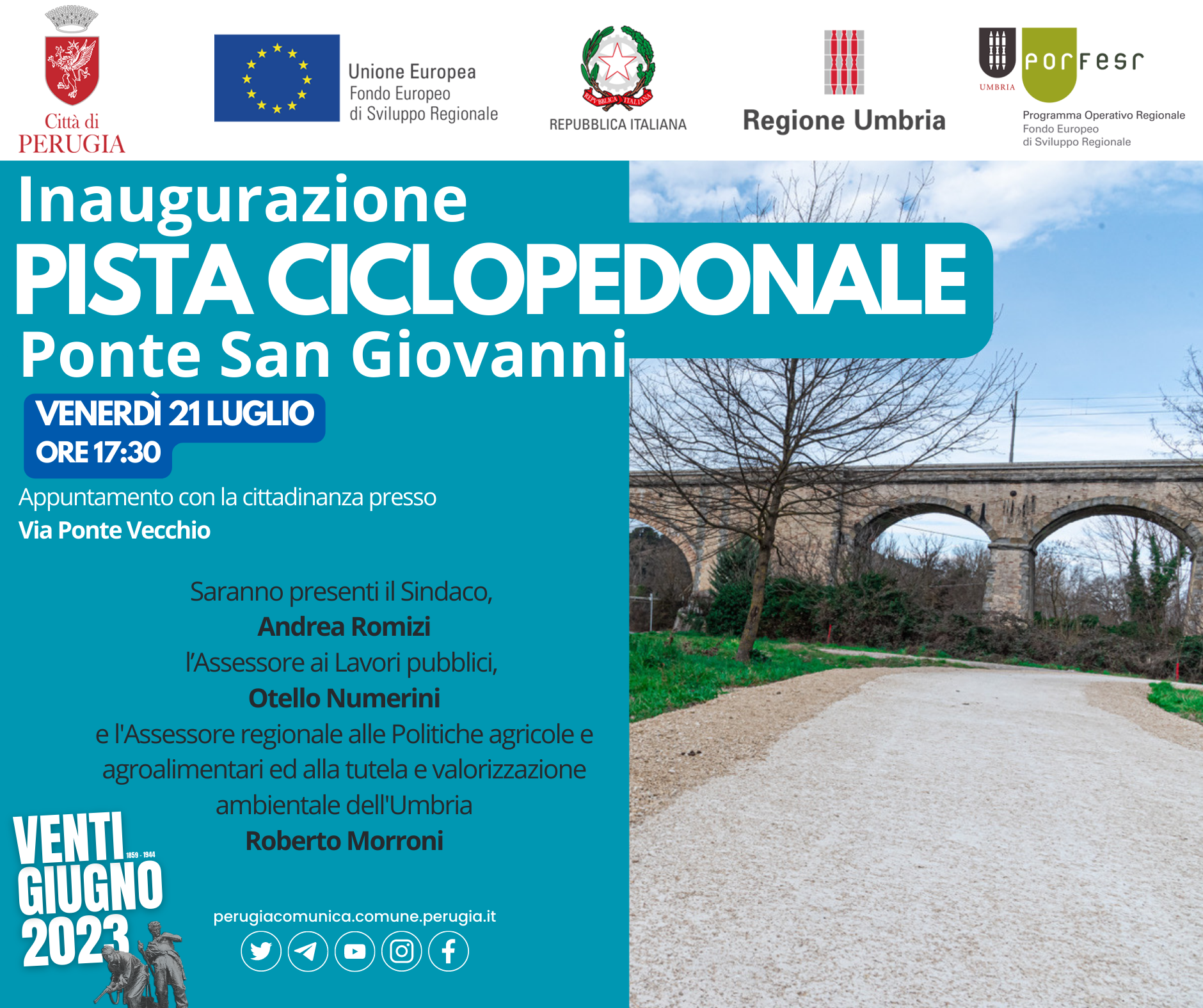 Inaugurata la pista ciclopedonale di Ponte San Giovanni