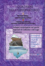 Copertina quaderno avifauna Colfiorito e Trasimeno con sfondo di foglie nelle sfumature del viola
