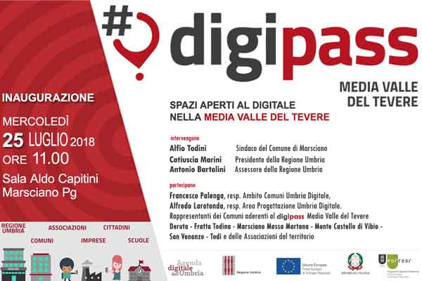Mercoledì 25 luglio 2018, alle ore 11 presso la Sala Aldo Capitini di Marsciano, verrà inaugurato il primo spazio aperto al digitale in cui poter trovare una persona in grado di accompagnare cittadini e imprese nell'utilizzo di servizi digitali.